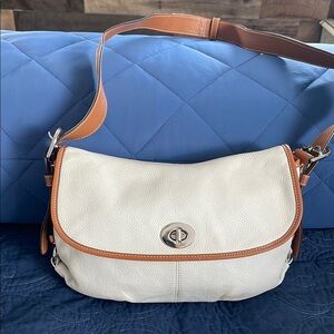Coach White and Tan Shoulder Bag